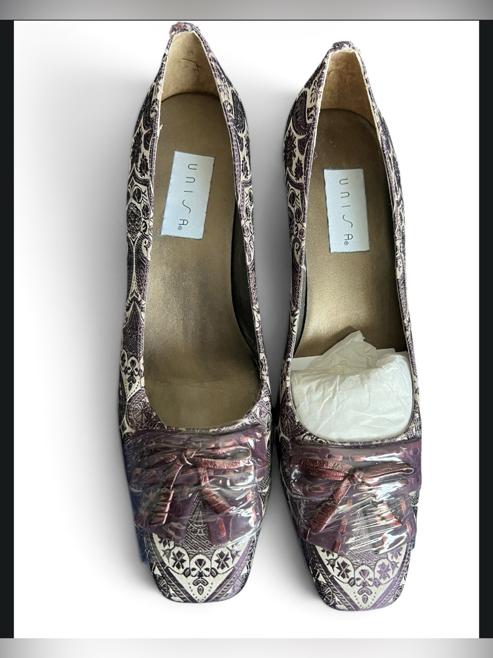 Unisa Purple Printed Leather Pumps with Bow Detail size 8 1/2 B